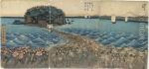 Soshu Enoshima Benzaiten Kaicho Sankei Gunshu No Zu by Utagawa or Ando Hiroshige