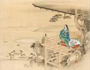 Murasaki Shikibu At Ishiyama Temple by Utagawa or Ando Hiroshige