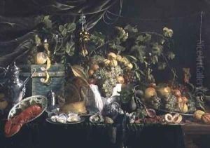 Still-life with fruit a pheasant pie and a lobster by Wouter Mertens