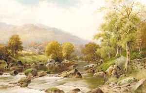 Boys fishing on the Lledr by William Henry Mander