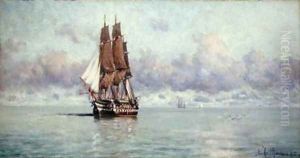 A Man-O-War Becalmed 1885 by Eduardo de Martino