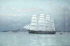 An Outward Bound Ship under Full Sail 1882 by Eduardo de Martino