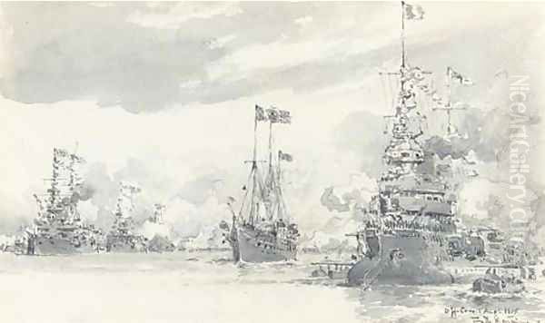 The Royal Yacht reviewing the French fleet off Cowes during its visit in August 1905 - view 1