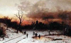Skating at Sunset Sunset and Skaters 1883 by Ludwig Munthe