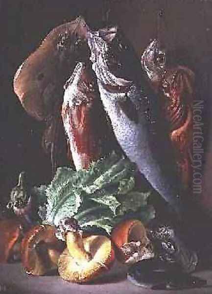 Still life with fish 1859 by Francesco Malacrea