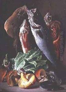 Still life with fish 1859 by Francesco Malacrea