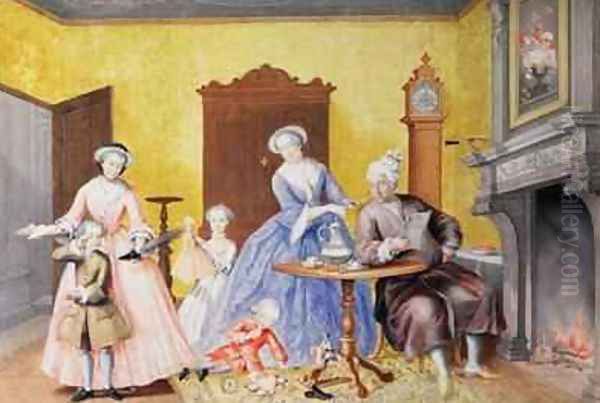 Christmas in the Royal household of Empress Maria Theresa of Austria 1717-80 with her husband Francis I 1708-65 and children Maria Christine Ferdinand I later Duke of Modena 1754-1806 Marie-Antoinette 1755-93 and the infant Maximilian - view 1