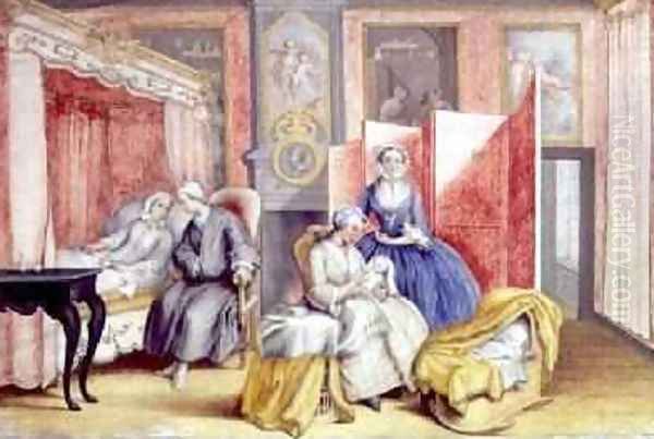 Joseph II 1741-90 at the bedside of his wife Isabella of Parma following the birth of their daughter Maria Theresa 1762-1770 1762 - view 1