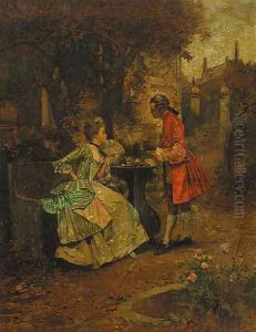 An Elegant Couple Having Tea in a Landscape by Edward Percy Moran