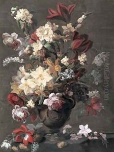 Flowers in a Vase standing on a Ledge Aries by Mary Moser