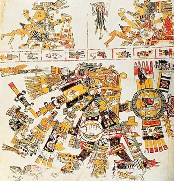 Facsimile copy of a page of the Borgia codex depicting The black Tezcatlipoca - view 1