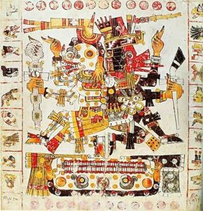 Facsimile copy of a page of the Borgia codex depicting Death and Life gods placed side by side by Mixtec