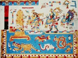 Warrior Leaders Canoe on a Lake Inhabited by Monster Fish in Order to Capture an Island by Mixtec