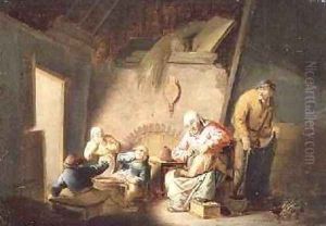 A Woman Tending her Child in an Interior by Cornelis Mahu