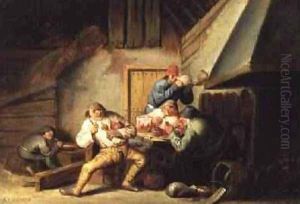 Peasants Smoking and Drinking by Cornelis Mahu