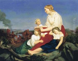 Woman and Children, with Indian Massacre in the Background by Trevor McClurg