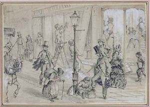 London Street Scene illustration to Twice Round the Clock by George Augustus Sala 1828-96 1859 by William McConnell