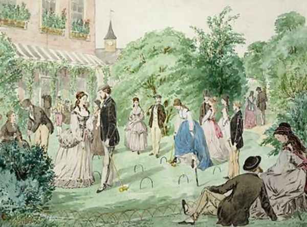 Ladies and Gentlemen playing Croquet - view 1
