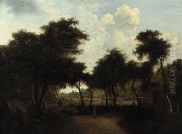 A Wooded Landscape With Travellers On A Path - view 1