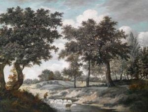 Ein Schafer Trankt Seineherde In Einer Furt - view 1