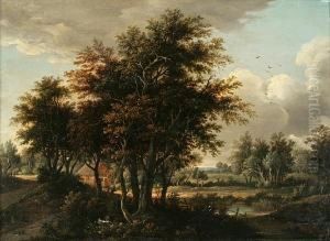 A Landscape With Travelers by Meindert Hobbema
