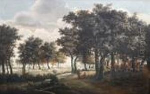 Promeneurs Sous Les Grands Arbres by Meindert Hobbema