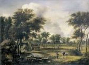 Landschaft Mit Bauernhausern Und Weiher. by Meindert Hobbema