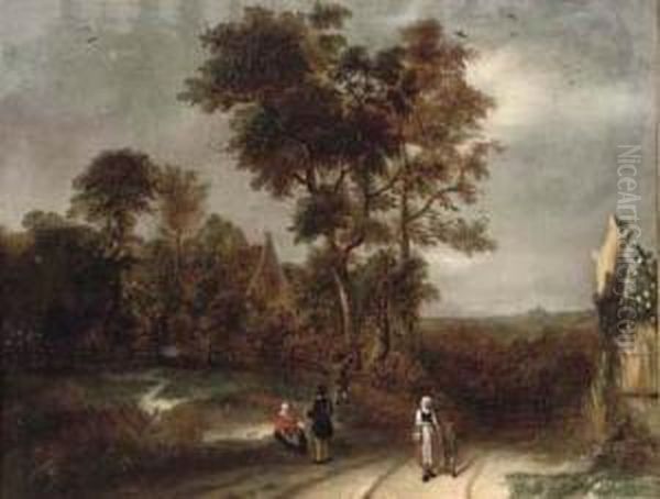 A Wooded Landscape With Figures On A Track - view 1