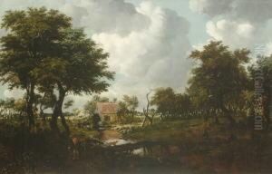 Baumlandschaft Mit Bauernhausern. by Meindert Hobbema