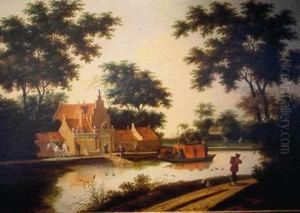 House By A Canal by Meindert Hobbema