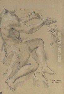 A seated draped man gesturing to the right, with a subsidiary study of drapery