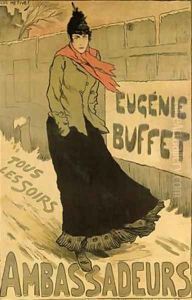 Reproduction of a poster advertising Eugenie Buffet at the Ambassadeurs Paris 1893 by Lucien Metivet