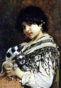 Gypsy Girl with Two Puppies