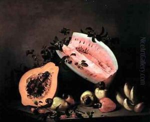 Still life of Papaya Watermelon and Cashew by Agostino Jose da Mota