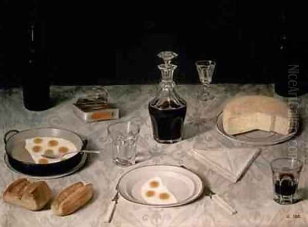 Still Life with Eggs Bread Cheese and Wine - view 1