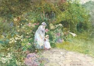 Feeding the doves by Florence Agnes Mackay