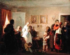 Congratulating the NewlyWeds in a Manor House 1860 by Grigori Grigorievich Mjasoedov