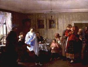 Congratulating the NewlyWeds at the Landowners House 1861 by Grigori Grigorievich Mjasoedov