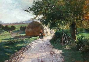 Rural Path with a Small Girl from Schwalm 1900 by Theodor Matthei