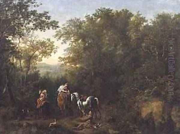 A Hawking Party in a Wooded Landscape - view 1