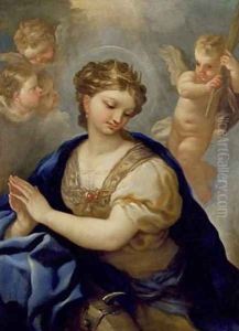 St Catherine with an angel and cherubs by Paolo di Matteis