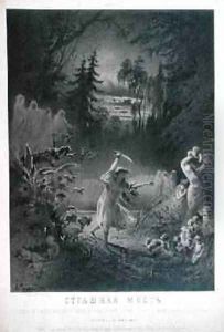 Vengeance A Young Girl Runs through the woods with a knife in her hand by K. Makolekin