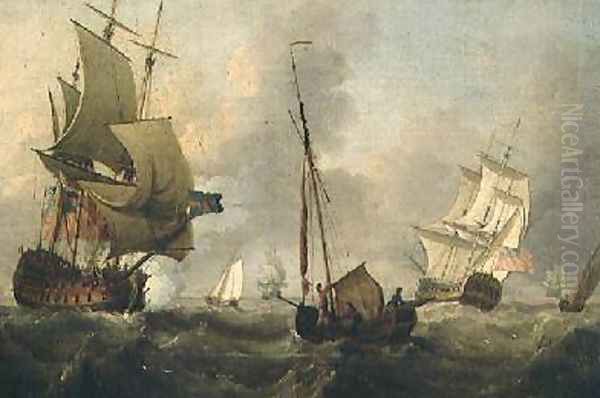 A Frigate Firing a Salute in Choppy Seas - view 1