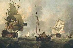 A Frigate Firing a Salute in Choppy Seas