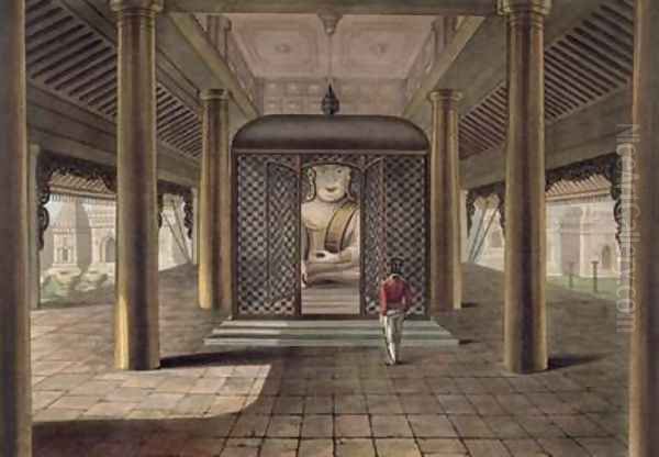 A soldier standing in a Rangoon temple engraved by George Hunt 1825 - view 1