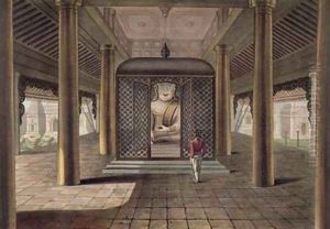 A soldier standing in a Rangoon temple engraved by George Hunt 1825 by Joseph Moore
