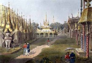 Scene upon the Terrace of the Great Dagon Pagoda at Rangoon Looking Towards the North
