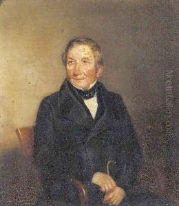 Portrait of gentleman, thought to be William Ewart Gladstone (1809-1898), small half-length, in a black suit, holding a cane by Daniel Maclise