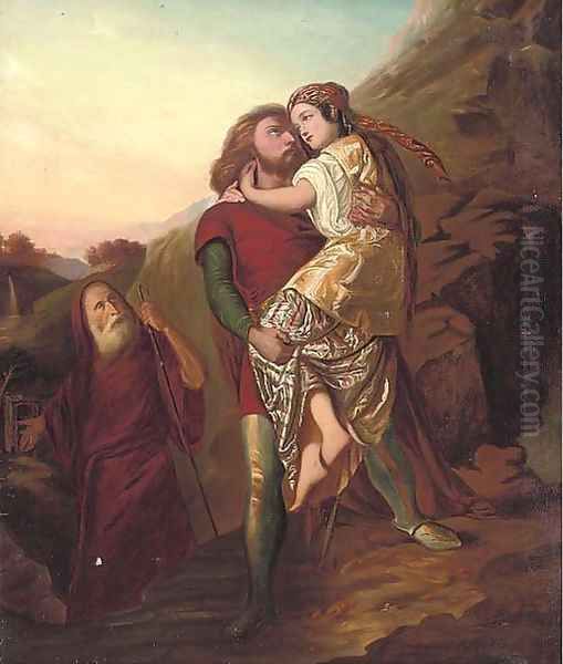 St. Christopher carrying a maiden guided by the hermit - view 1