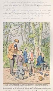 The children of alcoholics are often idiots illustration from childrens book on the dangers of alcoholism late 19th century by Emile May